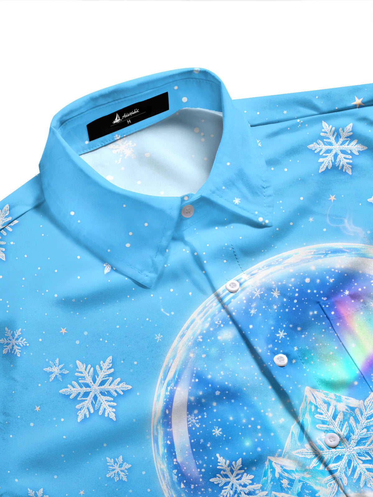 Adaychic Men's Long Sleeve Shirt - Snow Globe With Hot Cocoa And Marshmallows Print with Chest Pocket