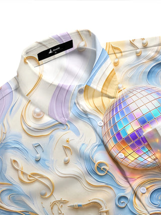 Adaychic Men's Graphic Disco Ball Print Short Sleeve Shirt with Chest Pocket