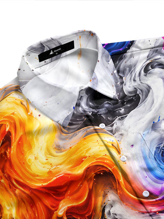 Adaychic Men's Printed Abstract Swirling Fluid Colors Print Long Sleeve Shirt with Chest Pocket