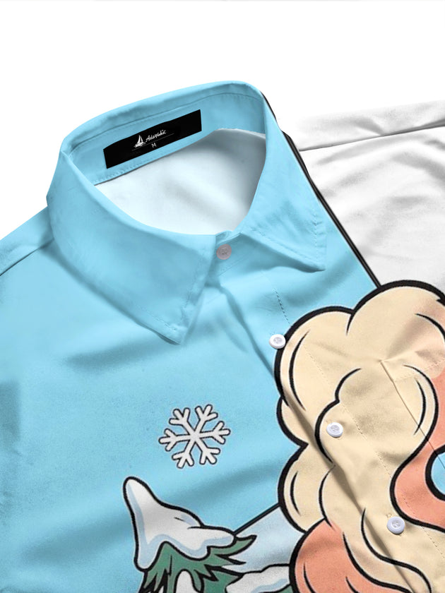 Adaychic Men's Printed Winter Snowflake Print Long Sleeve Shirt with Chest Pocket