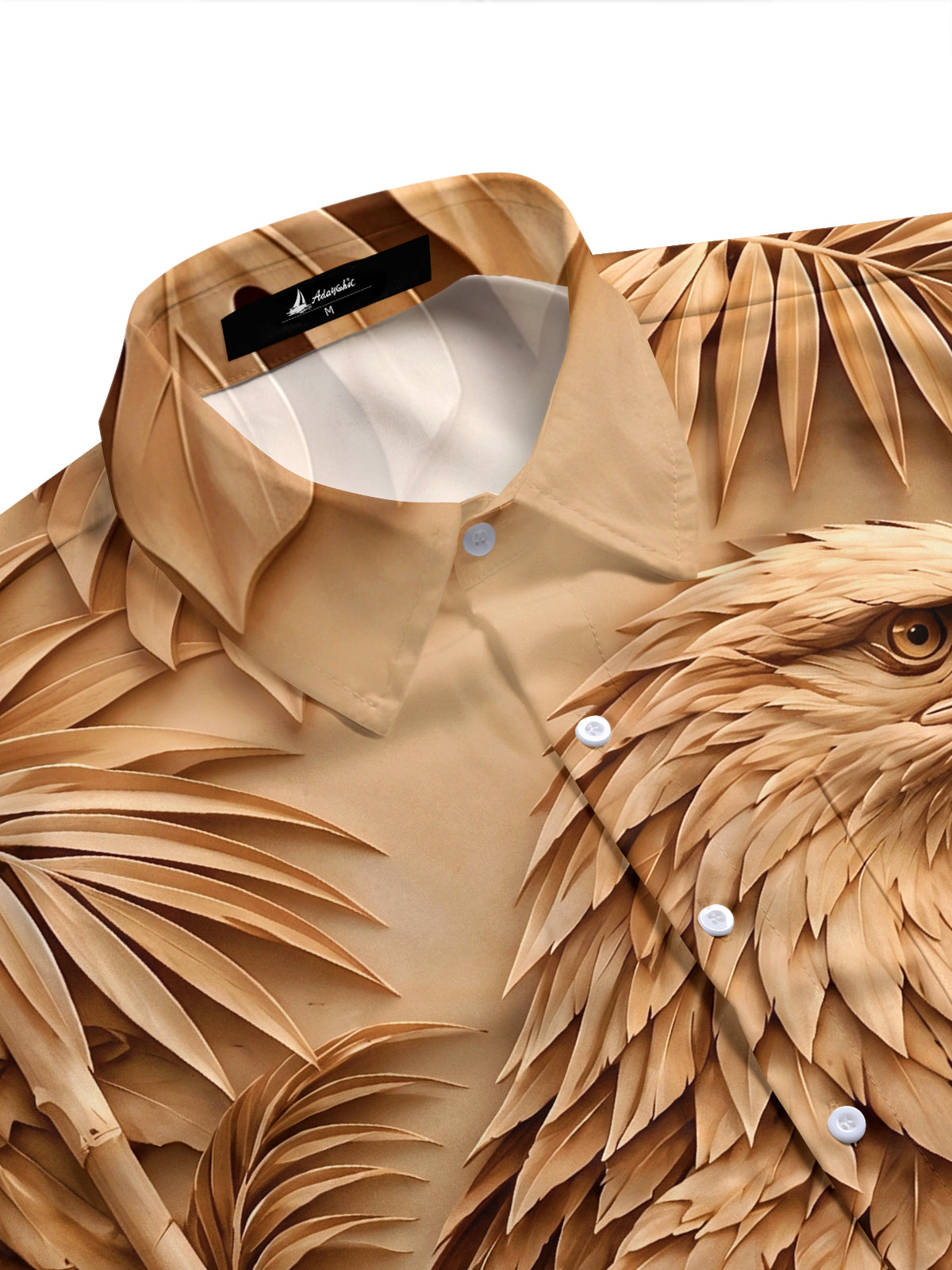 Adaychic Men's Hawaiian Eagle Head Print Palm Leaves Print Short Sleeve Shirt with Chest Pocket