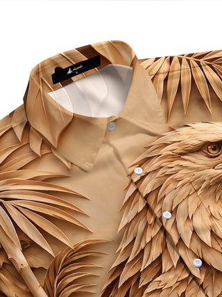 Adaychic Men's Hawaiian Eagle Head Print Palm Leaves Print Short Sleeve Shirt with Chest Pocket