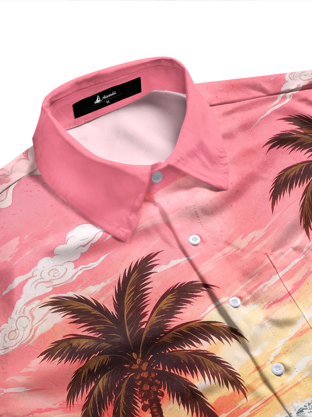 Adaychic Men's Palm Trees And Ocean Waves Print Long Sleeve Shirt with Chest Pocket