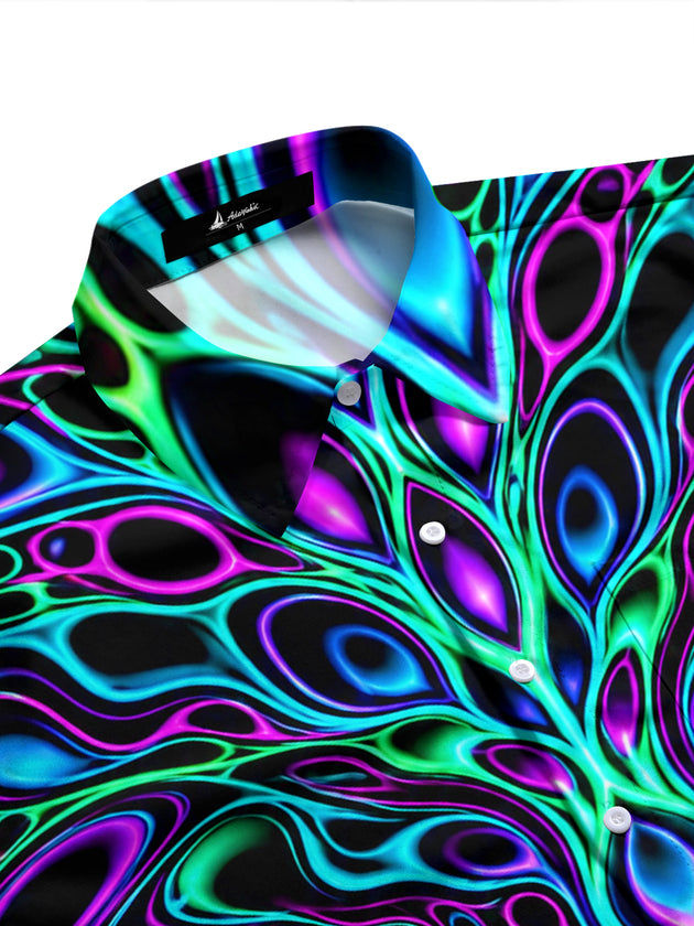 Adaychic Men's Psychedelic Abstract Fractal Patterns Print Long Sleeve Shirt with Chest Pocket