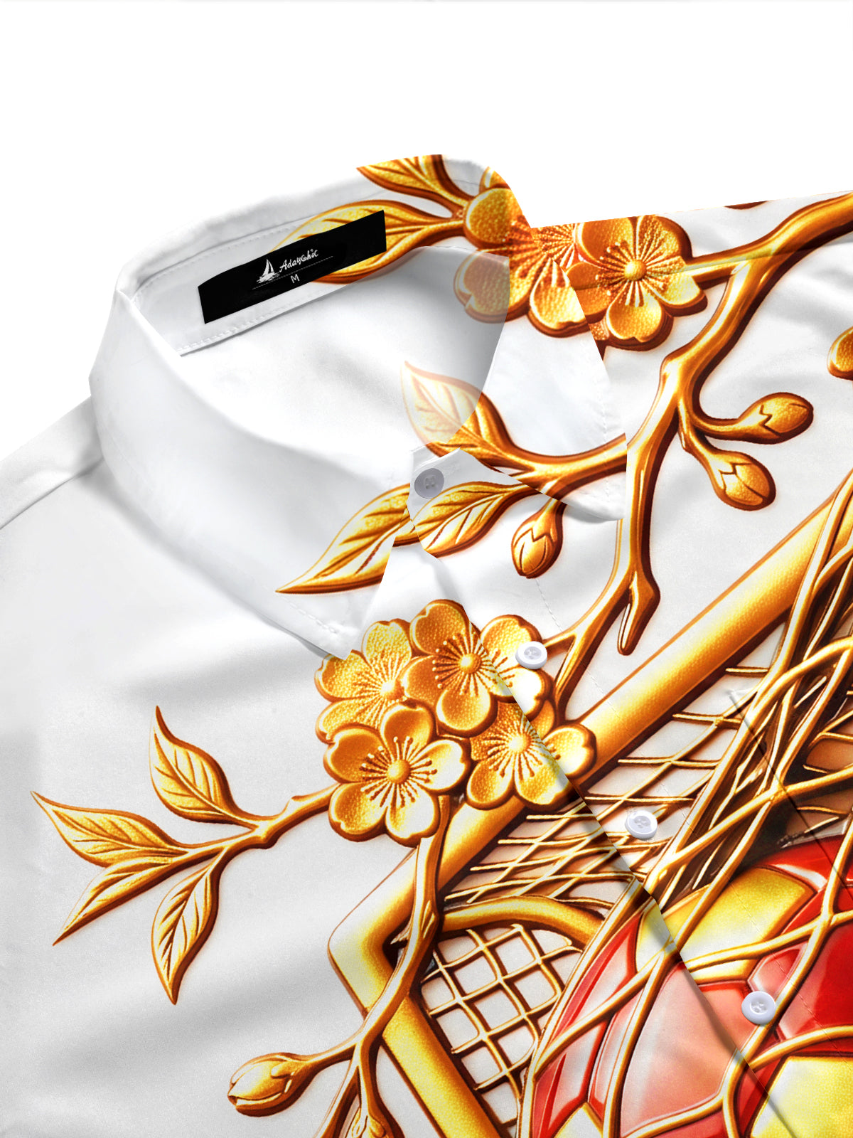 Adaychic Men's Short Sleeve Shirt - Soccer Goal And Ball With Plum Blossom Branches Print with Chest Pocket