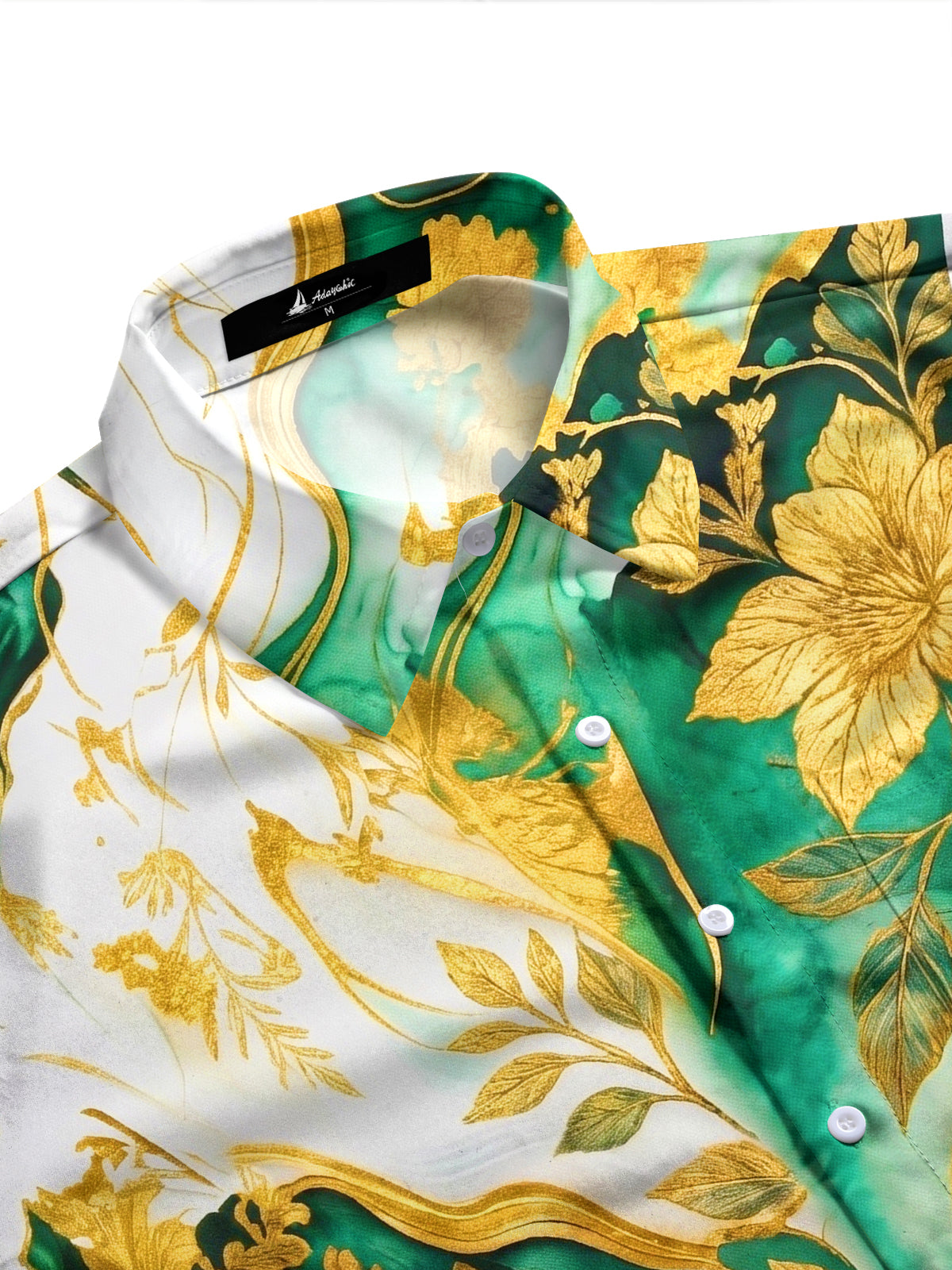 Adaychic Men's Tropical Green Floral Leaf Print Long Sleeve Button Down Shirt with Chest Pocket