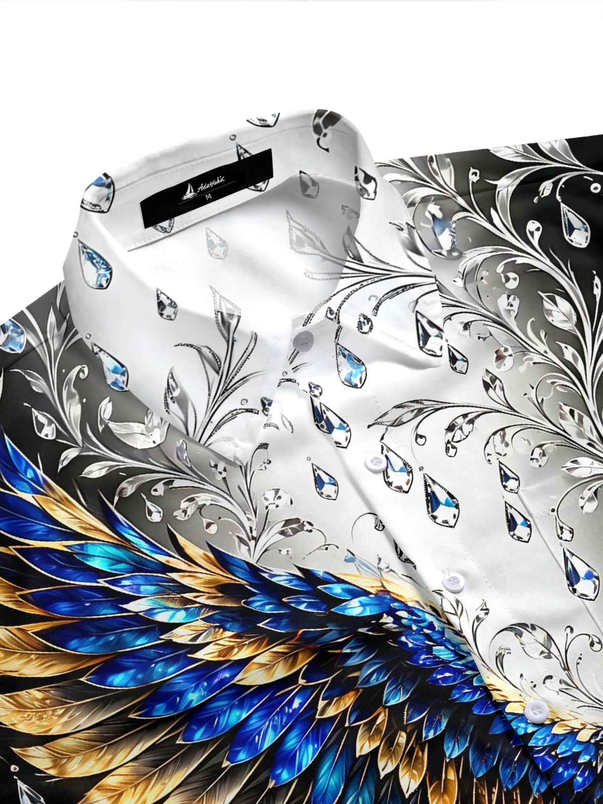 Adaychic Men's Eagle With Blue And Gold Feathers Print Short Sleeve Shirt with Chest Pocket