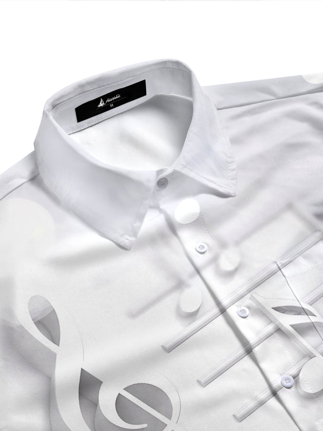 Adaychic Men's Printed Musical Notes Print Treble Clef Print Short Sleeve Shirt with Chest Pocket