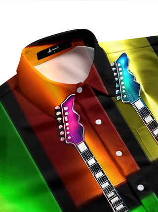 Colorful Music Guitar Men's Pocket Short Sleeve Shirts