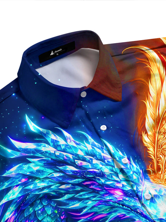 Adaychic Men's Graphic Ice Dragon And Fire Phoenix Print Long Sleeve Shirt with Chest Pocket