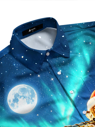 Adaychic Men's Graphic Christmas Tiger Print Stargazing Print Long Sleeve Shirt with Chest Pocket