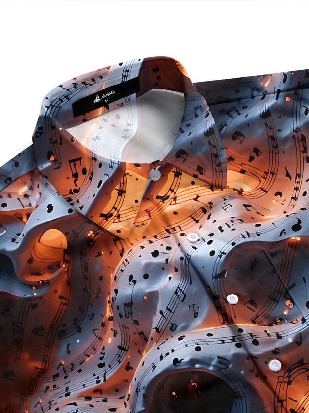 Adaychic Men's Graphic Musical Notes Print Long Sleeve Shirt with Chest Pocket