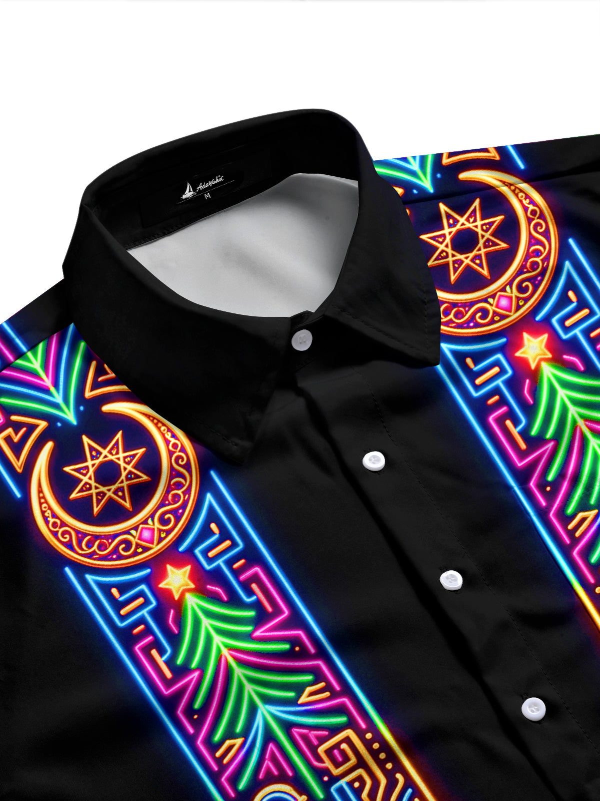 Adaychic Men's Neon Saxophone And Christmas Tree Motif Print Long Sleeve Shirt with Chest Pocket