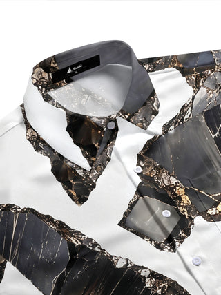 Adaychic Men's Printed Abstract Marble Pattern Short Sleeve Shirt with Chest Pocket