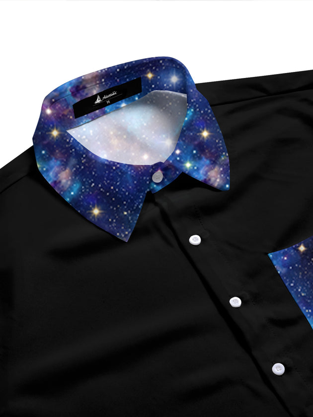 Adaychic Men's Printed Starry Sky And Stars Print Long Sleeve Shirt with Chest Pocket