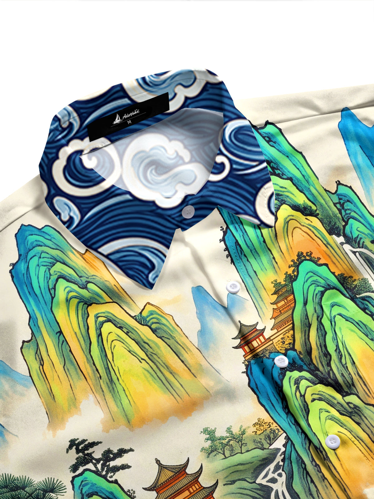 Adaychic Men's Long Sleeve Shirt - Asian Landscape With Mountains And Waterfalls Print with Chest Pocket