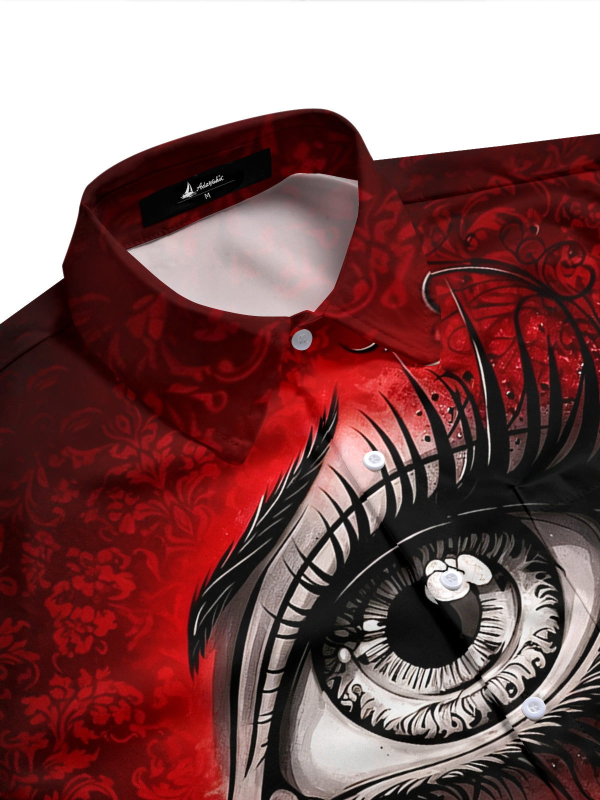 Adaychic Men's Vintage Style Crying Eye Print Short Sleeve Shirt with Chest Pocket