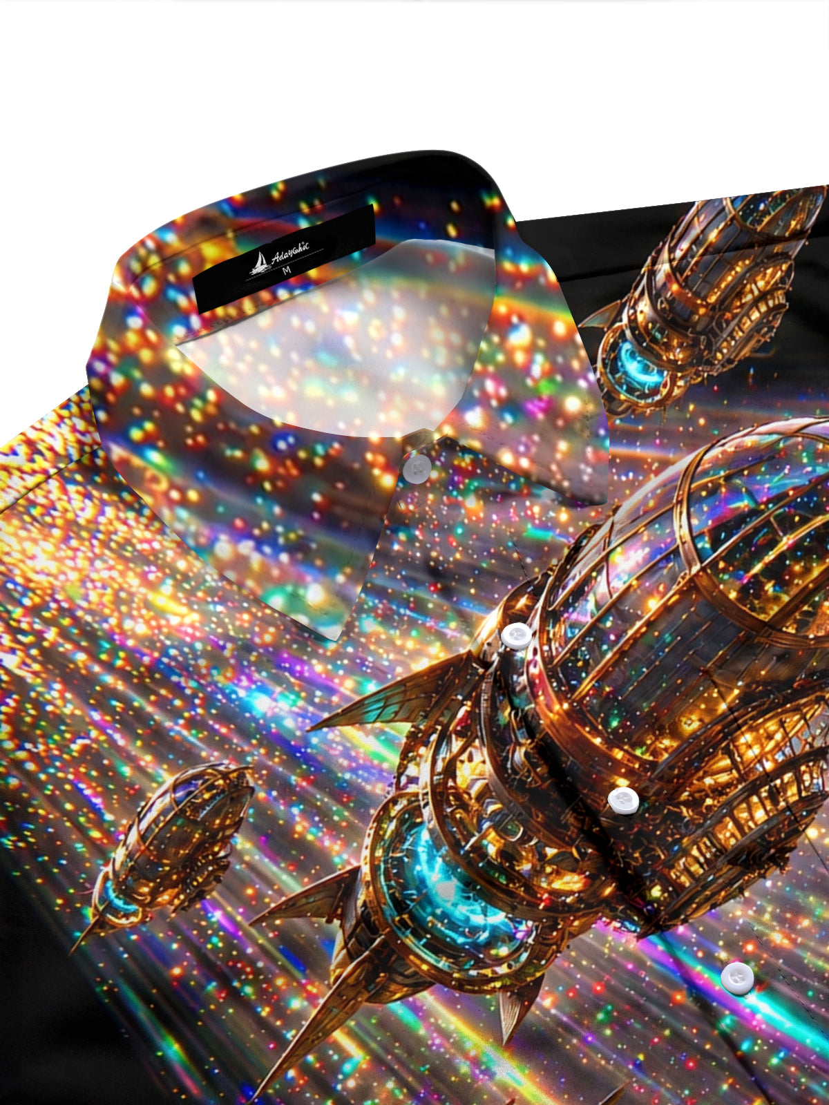 Adaychic Men's Steampunk Airships And Fantasy Cityscape Print Long Sleeve Shirt with Chest Pocket
