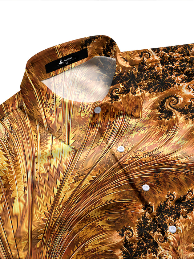 Adaychic Men's Patterned Fractal Spiral Design Print Long Sleeve Shirt with Chest Pocket