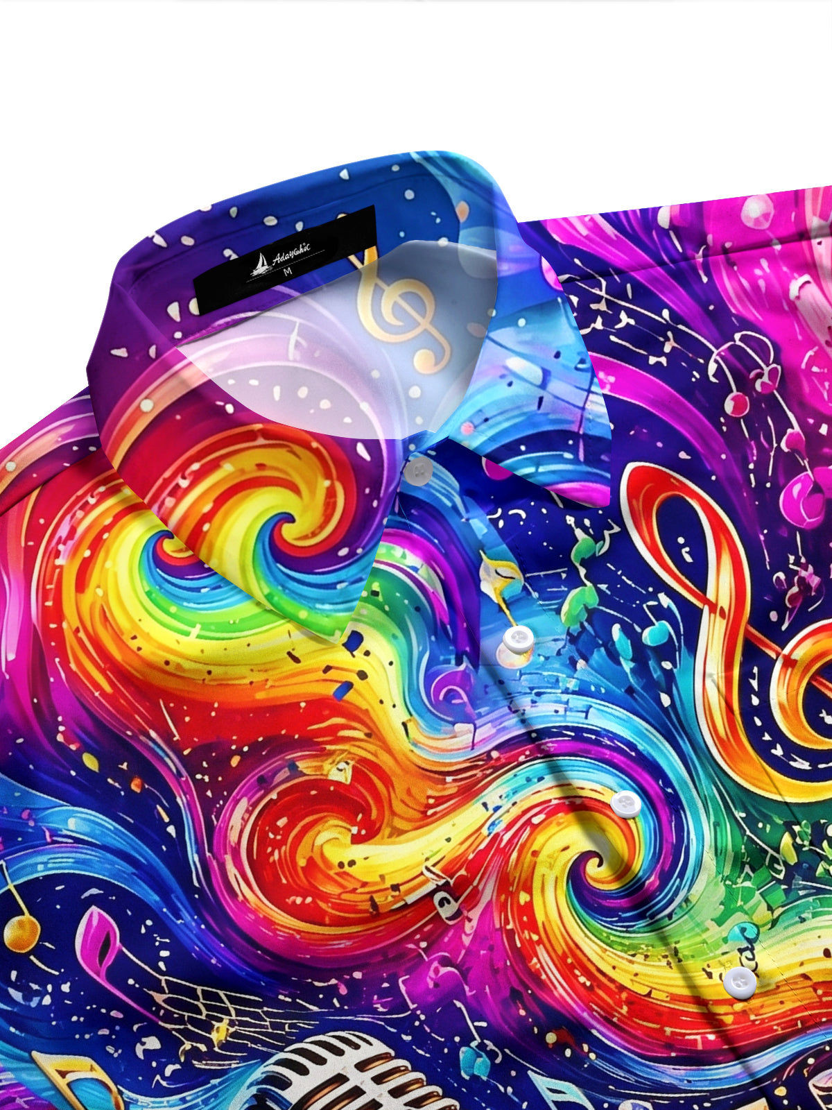 Adaychic Men's Graphic Musical Instruments Print Long Sleeve Shirt with Chest Pocket