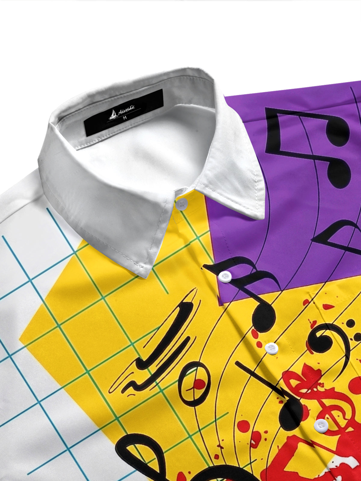 Adaychic Men's Graphic Music Notes Print Short Sleeve Shirt with Chest Pocket