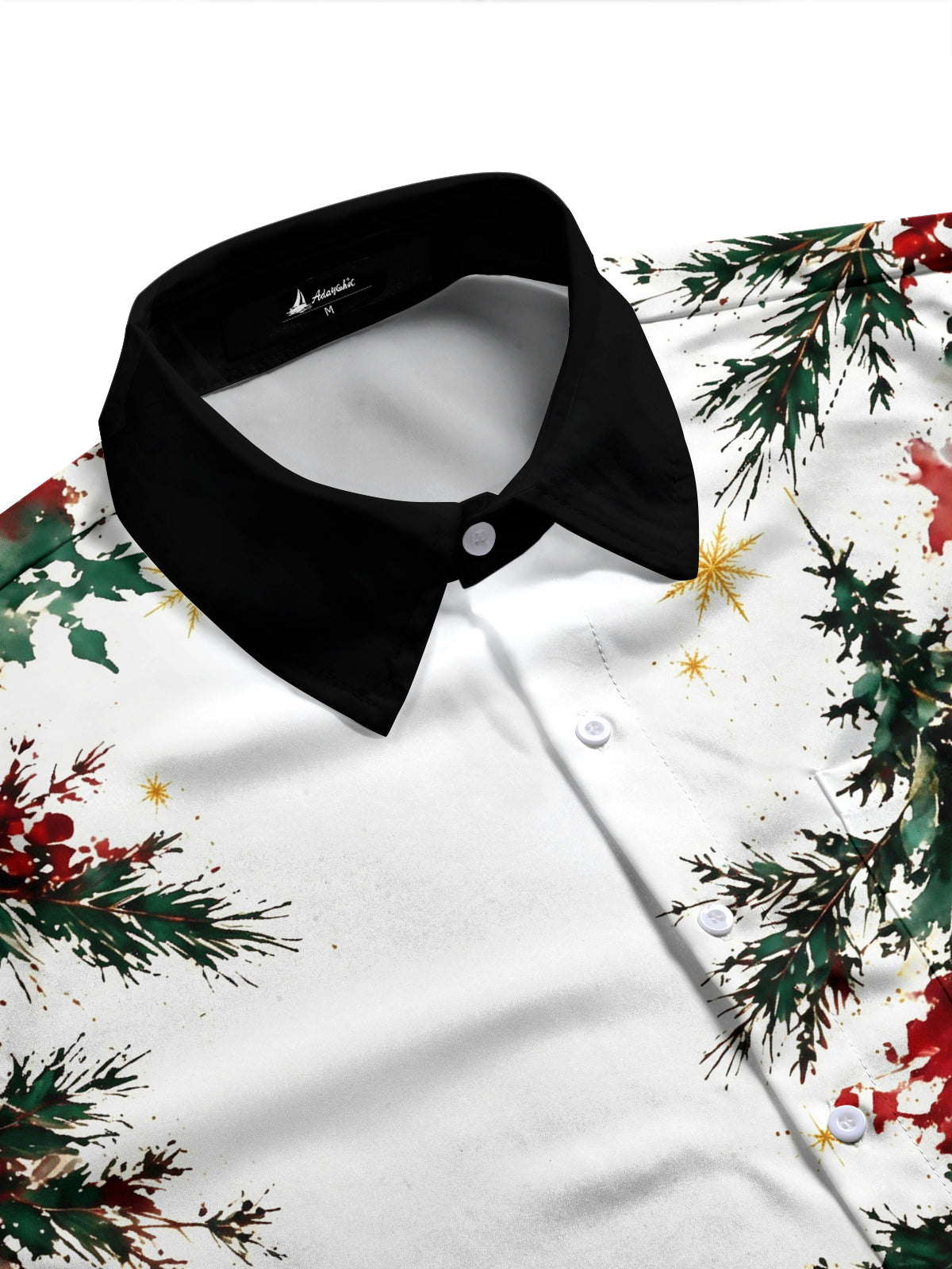 Adaychic Men's Watercolor Christmas Tree And Snowflakes Print Long Sleeve Shirt with Chest Pocket