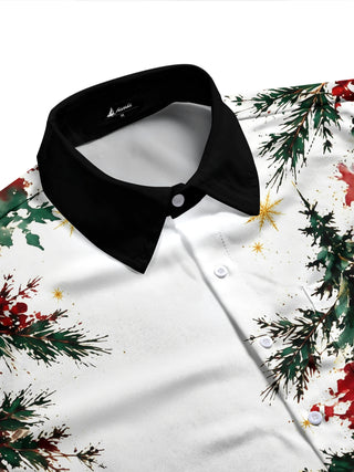 Adaychic Men's Watercolor Christmas Tree And Snowflakes Print Long Sleeve Shirt with Chest Pocket