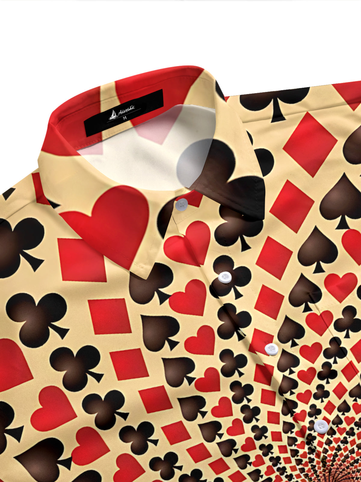 Adaychic Men's Printed Spiral Poker Print Card Suits Pattern Short Sleeve Shirt with Chest Pocket
