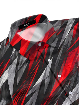 Adaychic Men's Abstract Geometric Jagged Lines Print Short Sleeve Shirt with Chest Pocket