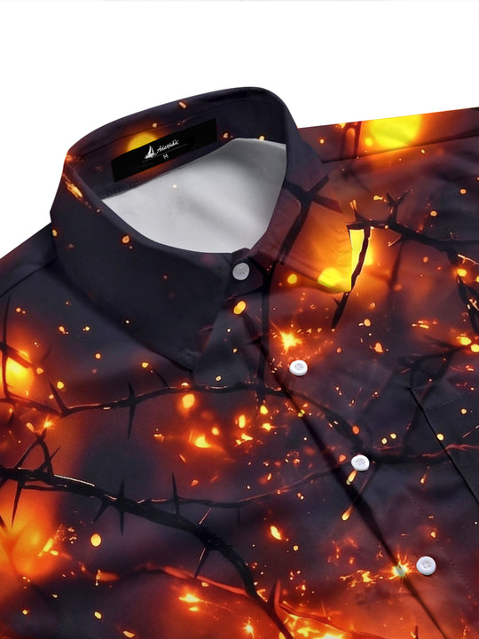 Adaychic Men's Printed Thorn Branches Print Short Sleeve Shirt with Chest Pocket
