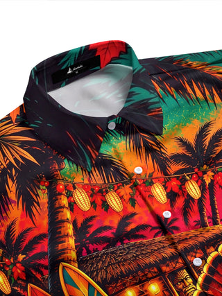 Adaychic Men's Thanksgiving Turkey And Harvest Basket Print Long Sleeve Shirt with Chest Pocket