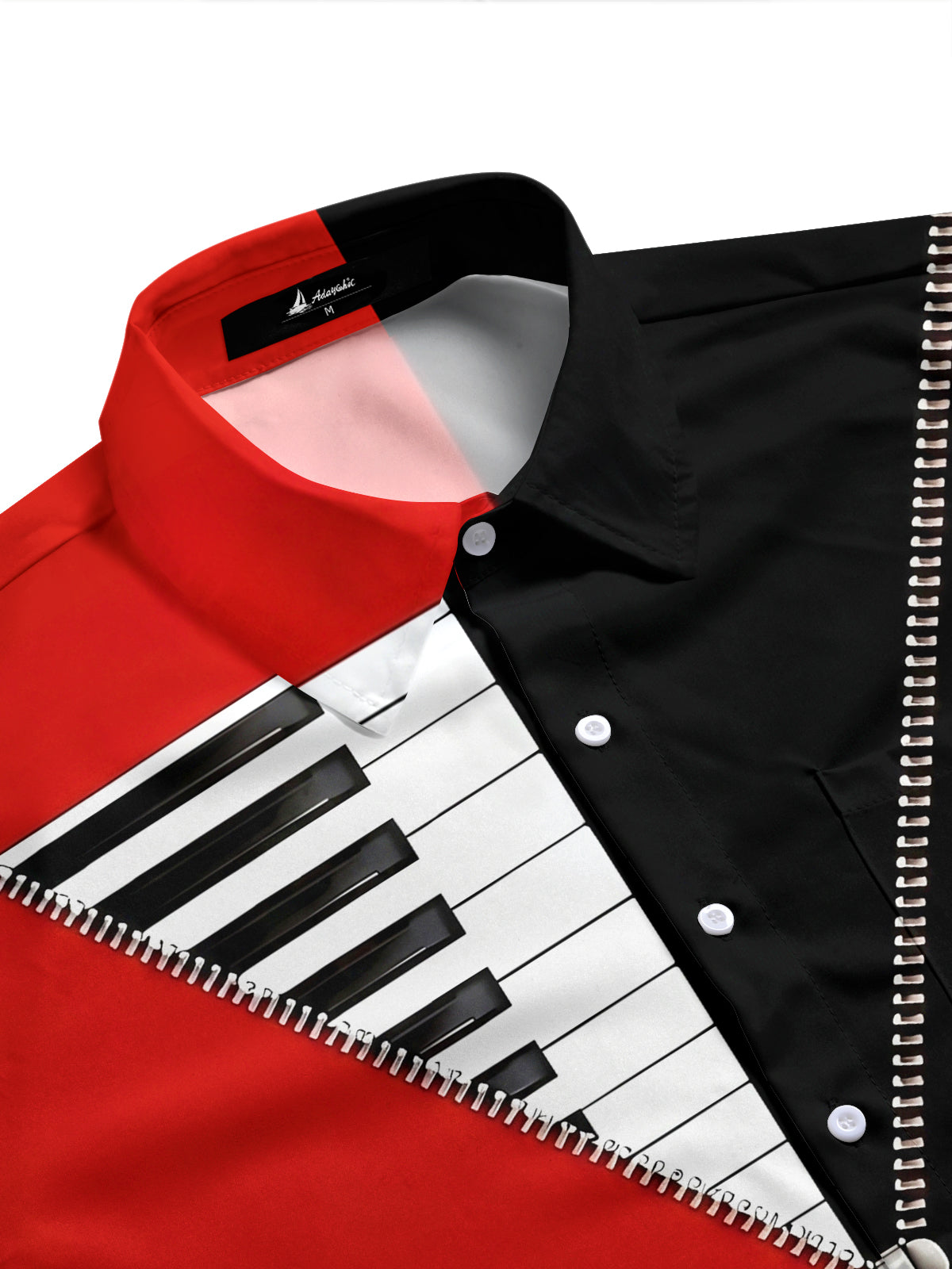 Adaychic Men's Graphic Piano Keyboard Print Short Sleeve Shirt with Chest Pocket