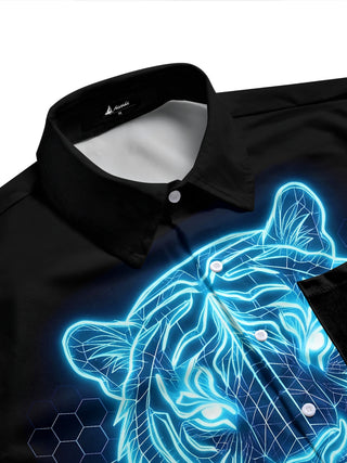 Adaychic Men's Graphic Neon Tiger Print Short Sleeve Shirt with Chest Pocket