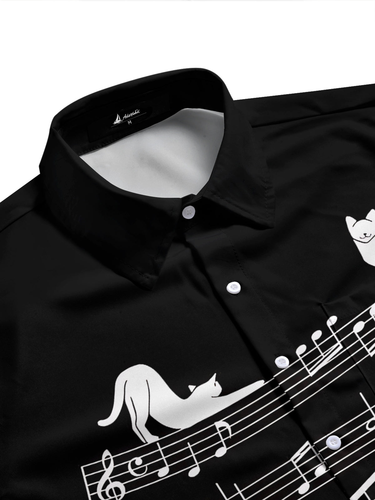 Adaychic Men's Graphic Cat On Musical Staff Print Short Sleeve Shirt with Chest Pocket