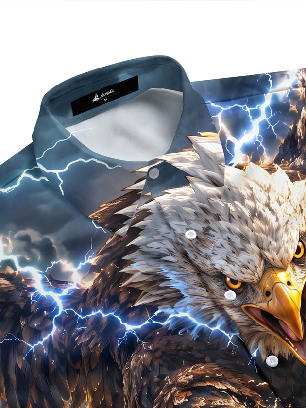 Adaychic Men's Short Sleeve Shirt - Eagle With Lightning And Desert Landscape Print with Chest Pocket