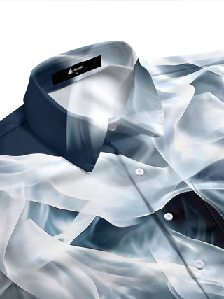 Adaychic Men's Printed Abstract Fluid Waves Print Short Sleeve Shirt with Chest Pocket