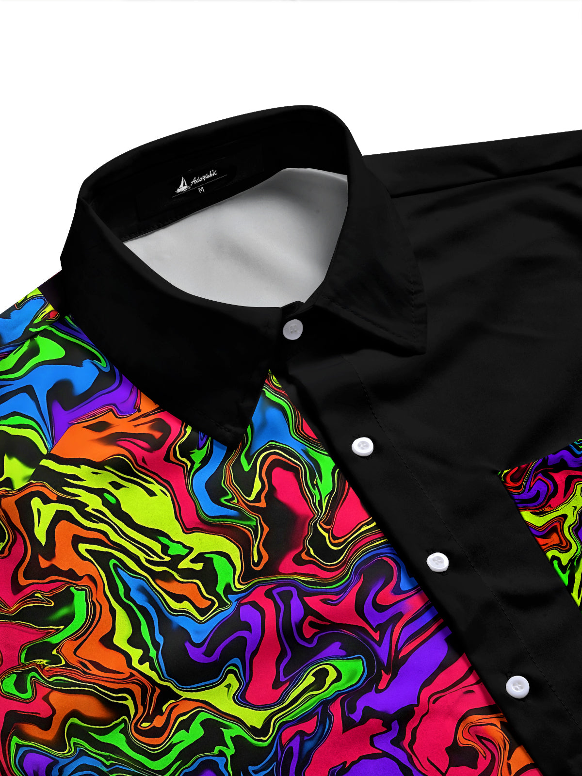 Adaychic Men's Printed Colorful Swirl Pattern Long Sleeve Shirt with Chest Pocket
