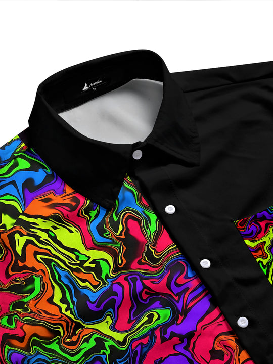 Adaychic Men's Printed Colorful Swirl Pattern Long Sleeve Shirt with Chest Pocket