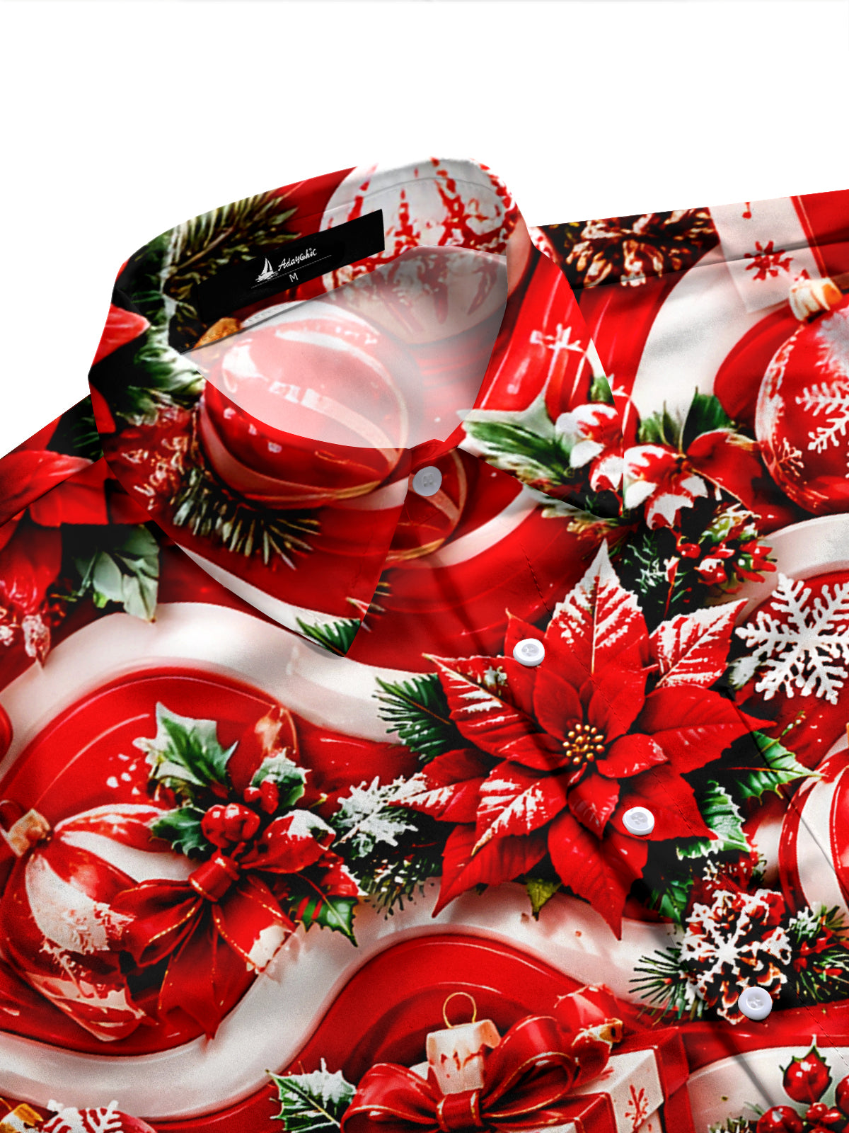 Adaychic Men's Printed Christmas Ornaments Print Long Sleeve Shirt with Chest Pocket