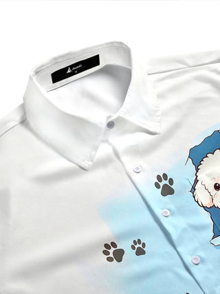 Adaychic Cute Torn Puppy Men's Short Sleeve Shirt with Chest Pocket