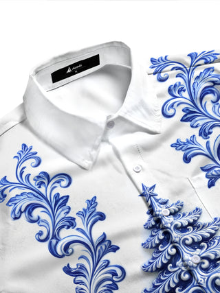 Adaychic Men's Long Sleeve Shirt - Christmas Tree With Baroque Floral Patterns Print with Chest Pocket