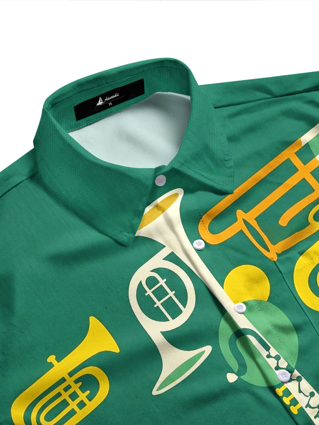 Adaychic Men's Printed Musical Instruments Print Long Sleeve Shirt with Chest Pocket