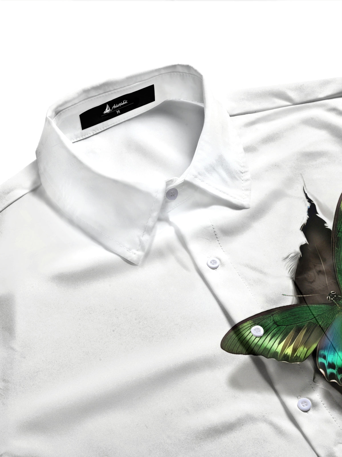 Adaychic Men's 3D Tearing Effect With Green Butterfly Print Long Sleeve Shirt with Chest Pocket