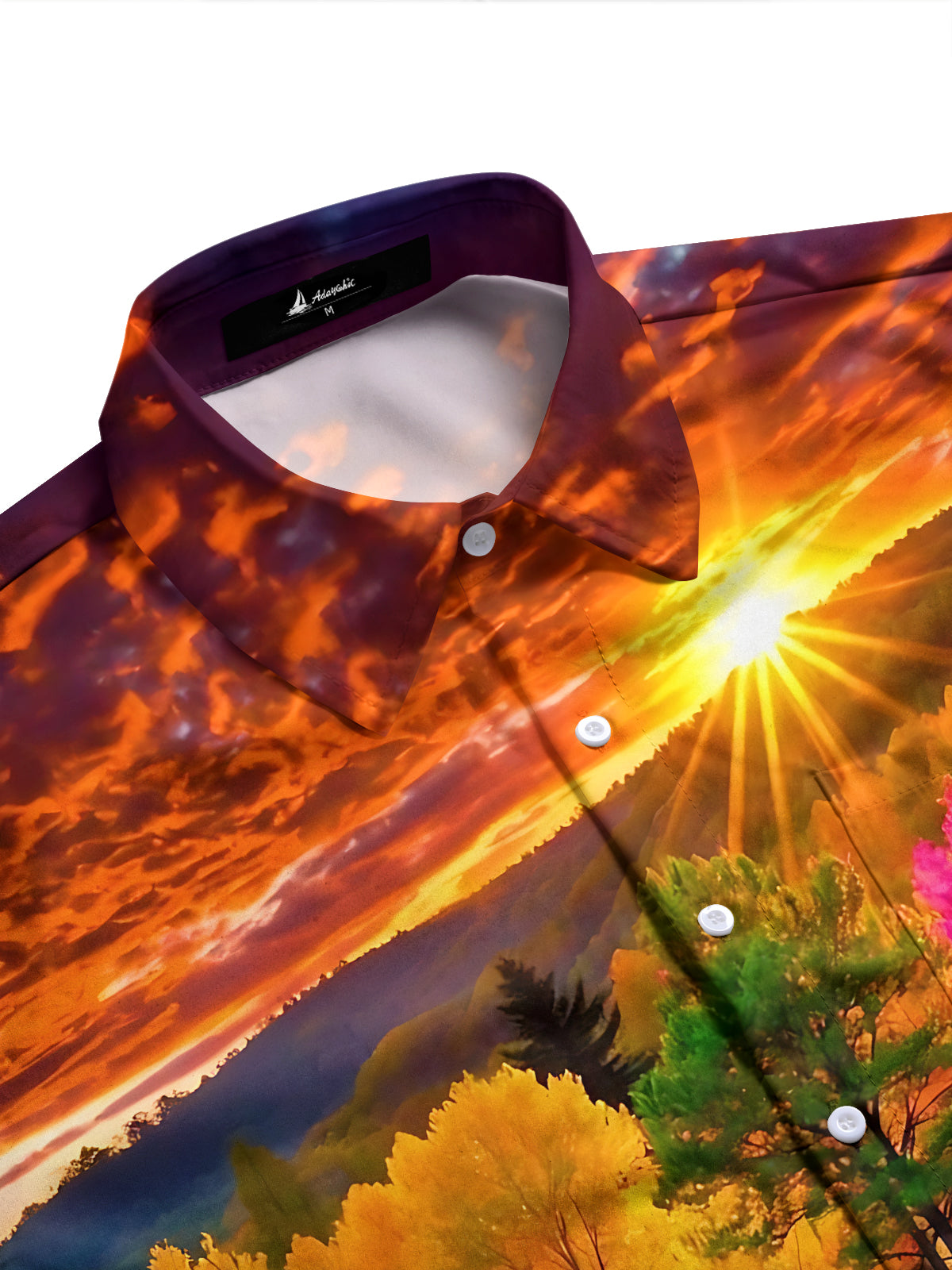 Adaychic Men's Printed Autumn Forest Sunset Print Long Sleeve Shirt with Chest Pocket