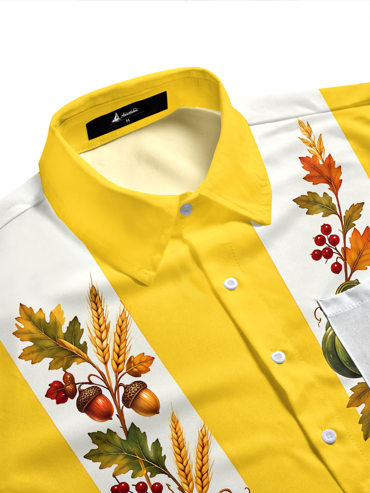 Adaychic Men's Thanksgiving Harvest Pumpkins And Corn Print Short Sleeve Shirt with Chest Pocket