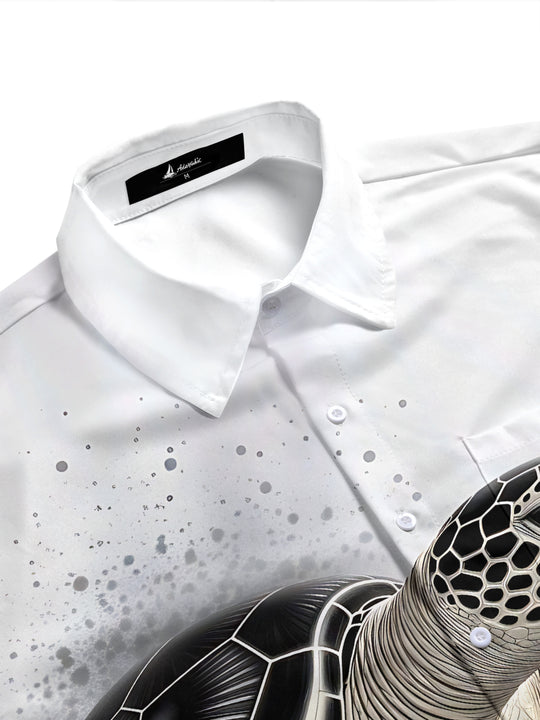Adaychic Men's Graphic Sea Turtle Nesting Print Short Sleeve Shirt with Chest Pocket