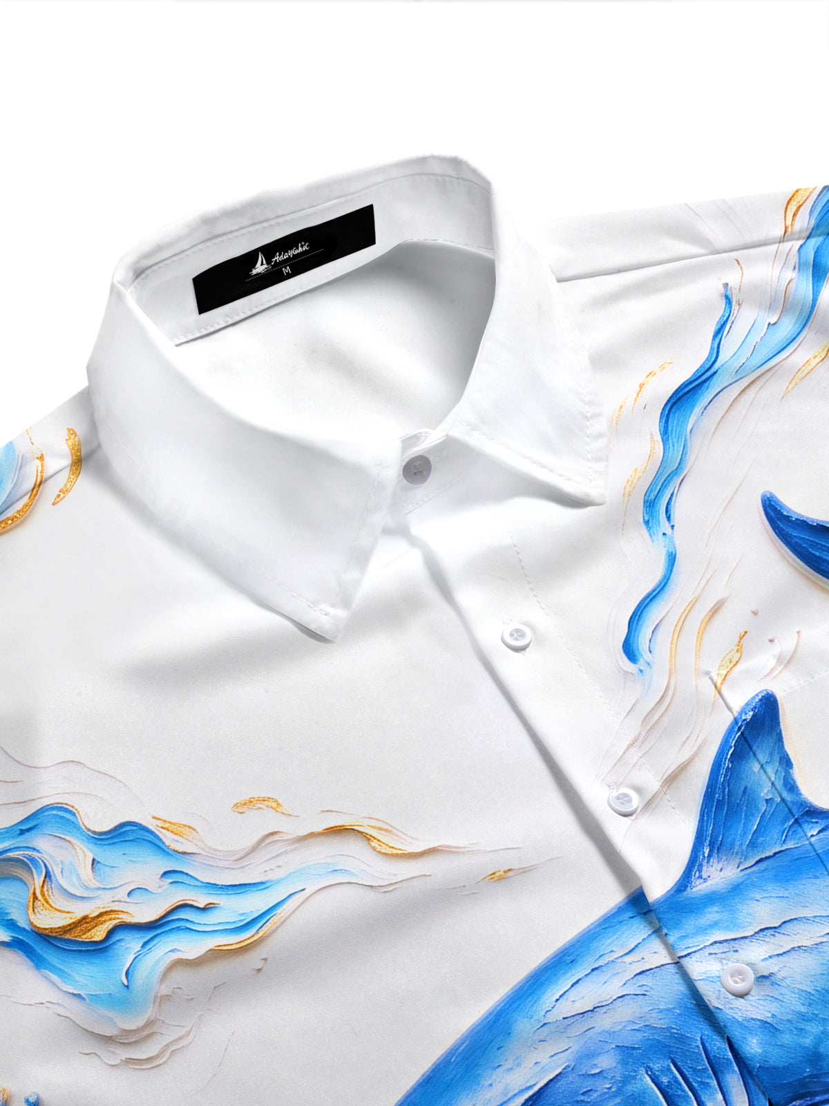 Adaychic Men's Graphic 3D Embossed Shark Print Short Sleeve Shirt with Chest Pocket