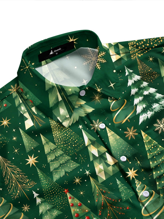 Adaychic Men's Printed Christmas Trees And Ornaments Print Long Sleeve Shirt with Chest Pocket