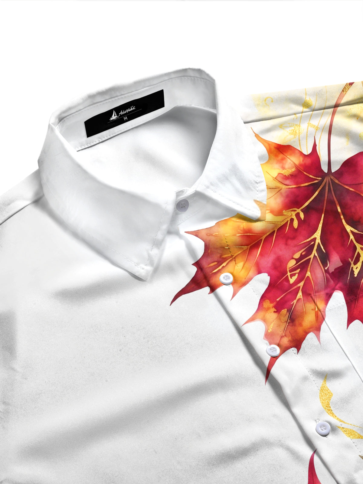 Adaychic Men's Autumn Maple Leaves And Music Score Print Long Sleeve Shirt with Chest Pocket