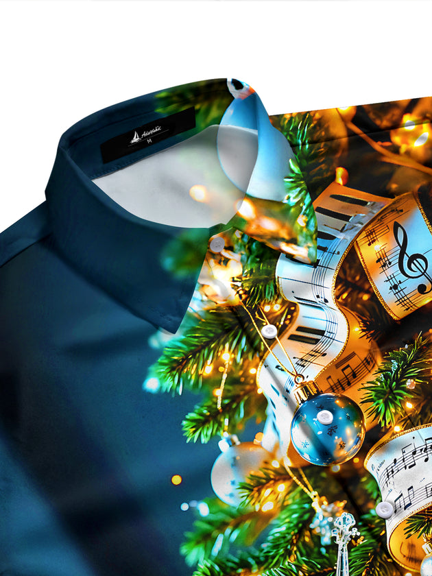 Adaychic Men's Graphic Christmas Tree Print Long Sleeve Shirt with Chest Pocket